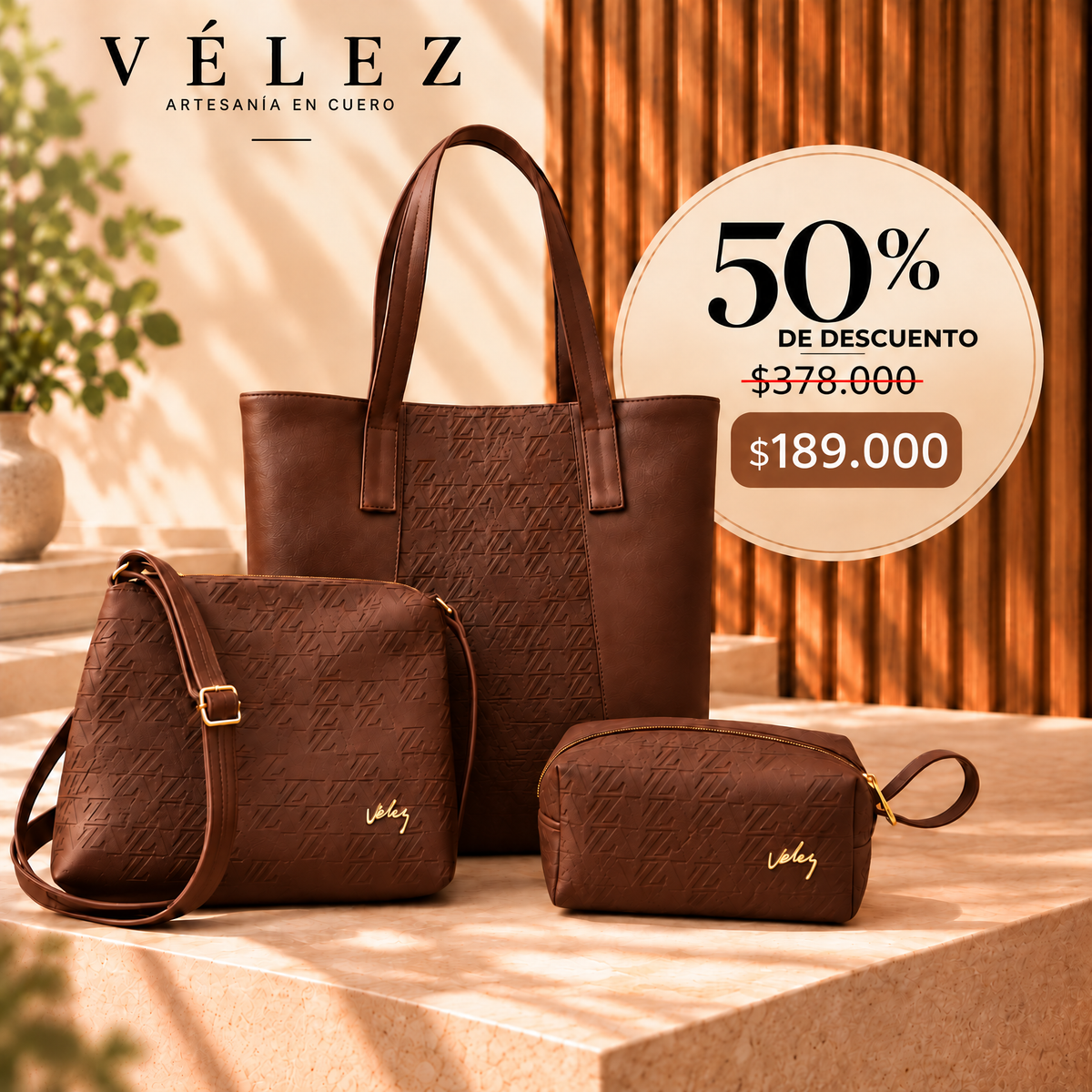 Trio Bolso Billeteras Vélez de Cuero - Últimas Unidades Con 50% De Descuento🔥