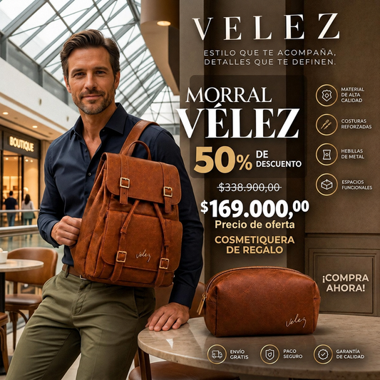 Morral Unisexo Vélez de Cuero - Lote Exclusivo Con 50% OFF + Cosmetiquera de Regalo