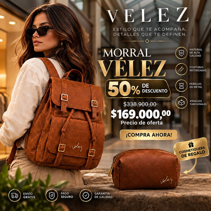Morral Unisexo Vélez de Cuero - Lote Exclusivo Con 50% OFF + Cosmetiquera de Regalo