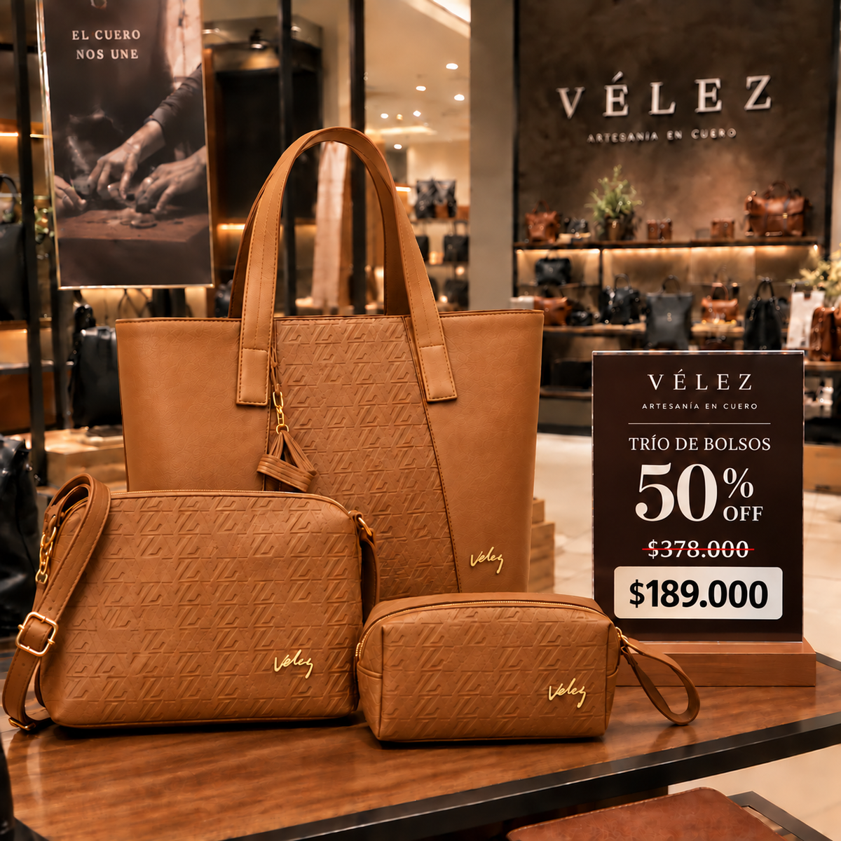 Trio Bolso Billeteras Vélez de Cuero - Últimas Unidades Con 50% De Descuento🔥